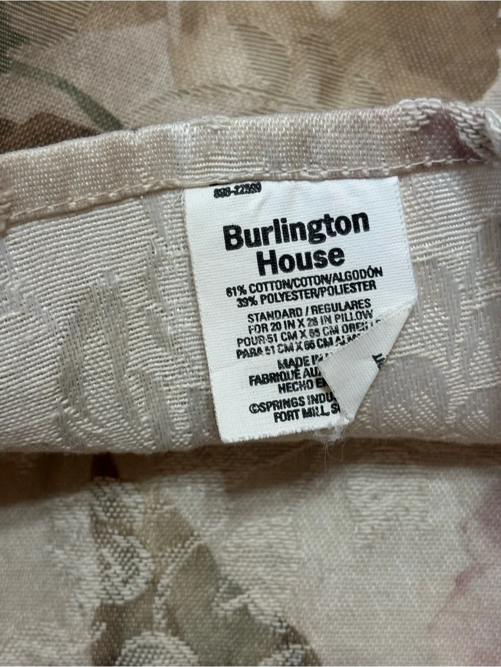2 Burlington Home Floral Damask Standard Pillow Shams Beige Mauve Rose Rope Edge